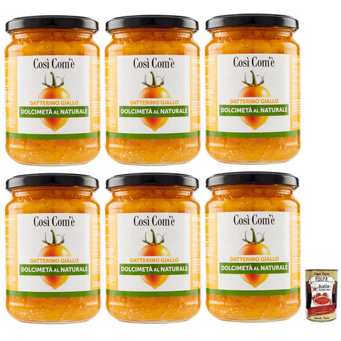 Cosi com'è Così Com'è Datterino Giallo Dolcimetà,Gelbe Datterino-Tomate Halbiert,Italienische Tomaten,350g Glas 6x Original italienisch inkl. Italian Gourmet Polpa di Pomodoro 400g Dose