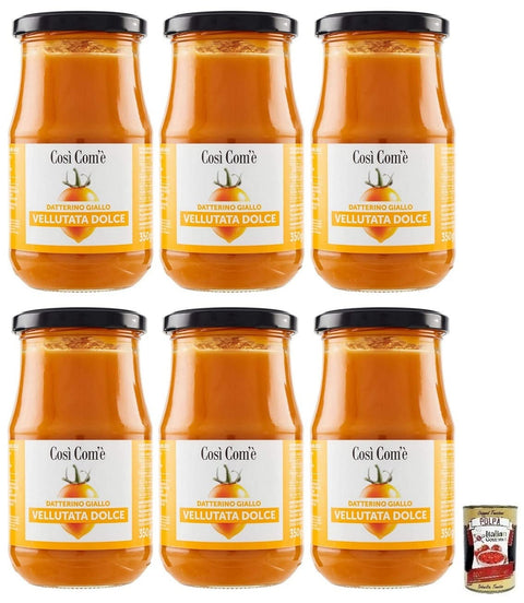 Italian Gourmet E.R. Gemüse 6x Così Com'è Vellutata Dolce di Datterino Giallo,Süße Creme aus Gelben Datterini-Tomaten,Italienische Tomaten,350g Glas + Italian Gourmet Polpa di Pomodoro 400g Dose 8017995201321