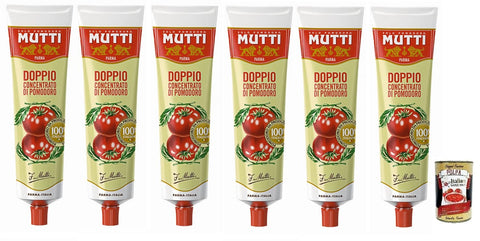 Italian Gourmet E.R. Gemüse 6x Mutti Doppio Concentrato di Pomodoro,Doppeltes Tomatenkonzentrat,100% Italienische Tomate,130g Tube + Italian Gourmet Polpa di Pomodoro 400g Dose 8032804040014
