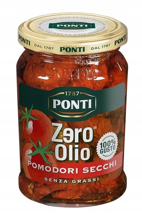 Ponti Pomodori Secchi Zero Olio,Ohne Öl,Getrocknete Tomaten,Fettfrei,Glas 300g 6x Original italienisch inkl. Italian Gourmet Polpa di Pomodoro 400g Dose