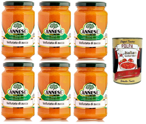 Italian Gourmet E.R. Gemüse Annese Vellutata di Zucca Delicata e Nutriente Zarte und nahrhafte Kürbissuppe 6x360gr + Italian Gourmet polpa 400g 8032804040014