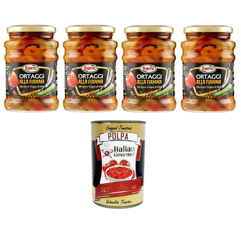 Berni Ortaggi alla Fiamma con Olio Extra Vergine di Oliva Flammgemüse mit Nativem Olivenöl Extra 4x 350 g inkl. Italian Gourmet polpa 400g Original italienisch
