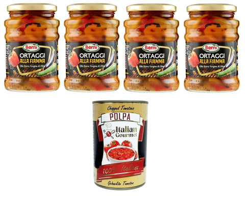 Italian Gourmet E.R. Gemüse Berni Ortaggi alla Fiamma con Olio Extra Vergine di Oliva Flammgemüse mit Nativem Olivenöl Extra 4x 350 g+ Italian Gourmet polpa 400g 8032804040014
