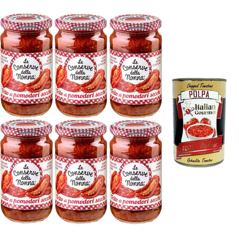 Le Conserve della Nonna Trito di pomodori secchigehackte getrocknete Tomaten, ideal als Beilage - hergestellt in Italien - GLUTENFREI - ohne Aromen 6x190gr Original italienisch inkl. Italian Gourmet Polpa 400g