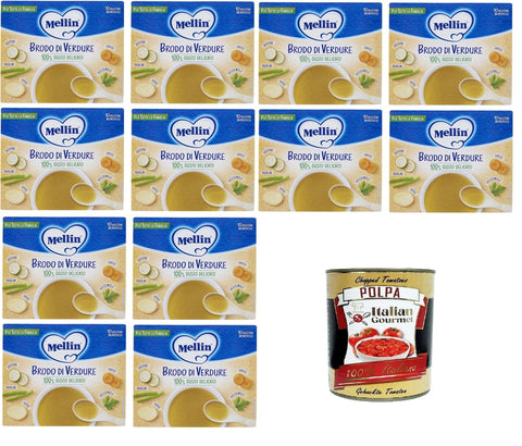 Italian Gourmet E.R. Gemüse MELLIN Brodo di verdure, per tutta la famiglia Gemüsebrühe, für die ganze Familie 100% delikater Geschmack 12x80gr+ Italian Gourmet polpa 400g 8032804040014