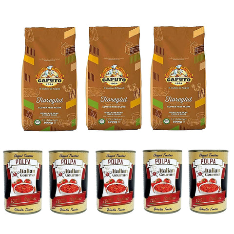 Caputo FioreGlut Gluten frei gluten free mehl 1 kg 3x 1kg und Italian Gourmet Polpa di pomodoro Fein gehacktes Tomatenmark 5x 400g Testpaket Original italienisch