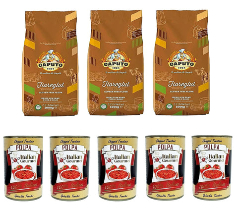 Italian Gourmet E.R. Gemüse Testpaket Caputo FioreGlut Gluten frei gluten free mehl 1 kg 3x 1kg und Italian Gourmet Polpa di pomodoro Fein gehacktes Tomatenmark 5x 400g 8032804040014