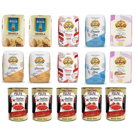 De Cecco Testpaket Mehl Hartweizengrieß - Semola di Grano Duro De Cecco Caputo und Polpa di pomodoro Fein gehacktes Tomatenmark 10x 1kg 5x 400g Original italienisch