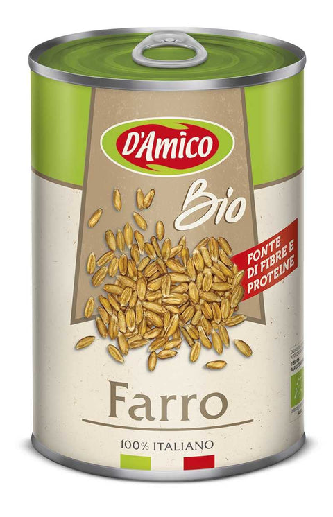 Italian Gourmet E.R. Gemüsegerichte 12x D'Amico Farro Bio-Dinkel Natürlich Gekocht Italienischer Herkunft nur 3 Zutaten Wasser, Dinkel und Salz Ballaststoff- und Proteinquelle 400g Dose 8005695013054