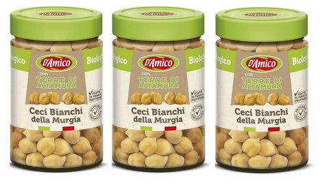 Italian Gourmet E.R. Gemüsegerichte 3x D'Amico con Terra di Altamura Ceci Bianchi della Murgia Weiße Kichererbsen aus der Murgia mit Erde von Altamura Gekochte Bio-Kichererbsen 310g Italienischer Herkunft 8005695013177