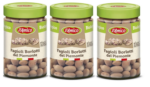 Italian Gourmet E.R. Gemüsegerichte 3x D'Amico Fagioli Borlotti del Piemonte Bio Bio-Borlotti-Bohnen aus dem Piemont Gekochte Bohnen erkunft Italien 310g 8005695013160