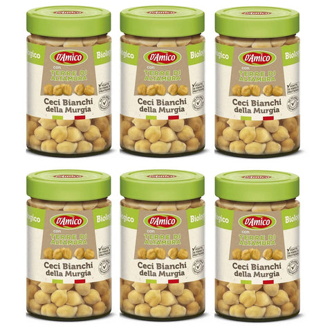 D'amico con Terra di Altamura Ceci Bianchi della Murgia Weiße Kichererbsen aus der Murgia mit Erde von Altamura Gekochte Bio - Kichererbsen Italienischer Herkunft 6x 310g Original italienisch