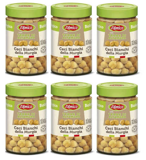 Italian Gourmet E.R. Gemüsegerichte 6x D'Amico con Terra di Altamura Ceci Bianchi della Murgia Weiße Kichererbsen aus der Murgia mit Erde von Altamura Gekochte Bio-Kichererbsen 310g Italienischer Herkunft 8005695013177