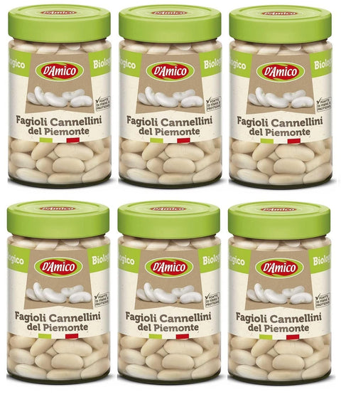 Italian Gourmet E.R. Gemüsegerichte 6x D'Amico Fagioli Cannellini del Piemonte Bio Bio-Cannellini-Bohnen aus dem Piemont Gekochte Bohnen erkunft Italien 310g 8005695013153