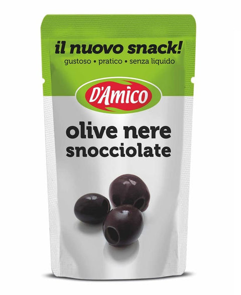 Italian Gourmet E.R. Gemüsegerichte D'Amico Il Nuovo Snack Olive Nere Snocciolate Entsteinte Schwarze Oliven Ohne Flüssigkeit 75g 8005695005707