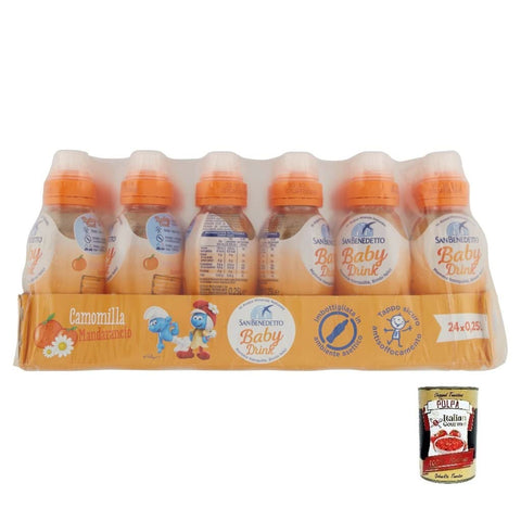 San Benedetto Baby Camomilla Mandarancio,Kamille mit Mandarine Geschmack,Kohlensäurefreies Getränk in Natürlichem Mineralwasser Pull-Push, 25cl 24x Original italienisch inkl. Italian Gourmet Polpa di Pomodoro 400g Dose