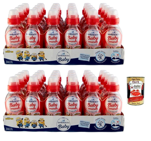 San Benedetto Baby Camomilla Fragola,Kamille mit Erdbeergeschmack,Kohlensäurefreies Getränk in Natürlichem MineralwasserPull-Push, 25cl 48x Original italienisch inkl. Italian Gourmet Polpa di Pomodoro 400g Dose
