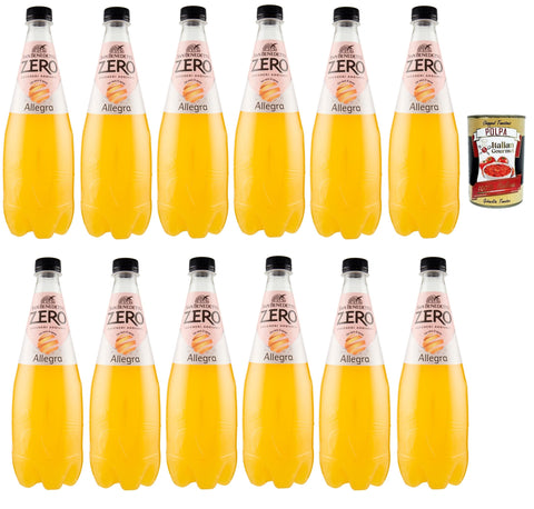 Italian Gourmet E.R. Getränke, Kaffee & Tee San Benedetto Allegra Zero PET aperitivo ohne Zucker 12x 0,75l, ohne Zucker Orangensaft Softdrink ohne Zucker, erfrischend orange Aperitiv-Aperif sugarfree + Italian Gourmet polpa 400g 8032804040014
