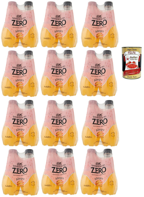 Italian Gourmet E.R. Getränke, Kaffee & Tee San Benedetto Allegra Zero PET aperitivo ohne Zucker 48x 0,25l, ohne Zucker Orangensaft Softdrink ohne Zucker, erfrischend orange Aperitiv-Aperif sugarfree + Italian Gourmet polpa 400g 8032804040014