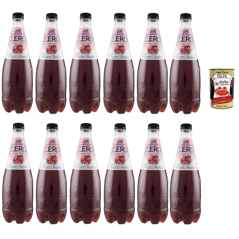 San Benedetto Frutti rossi zero, Kohlensäurehaltiges Erfrischendes Rote Früchte sugarfree, italienisches Alkoholfreies Getränk ohne Zucker, Einweg - PET 12x 75cl inkl. Italian Gourmet polpa 400g Original italienisch