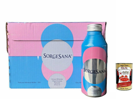 Italian Gourmet E.R. Getränke, Kaffee & Tee Sorgesana- ICON Acqua Naturale Naturalwasser Wiederverwendbares Aluminiumflaschenformat | Natürliches Brausemittel | 24 x 473,2 ml+ Italian Gourmet polpa 400g 80833482