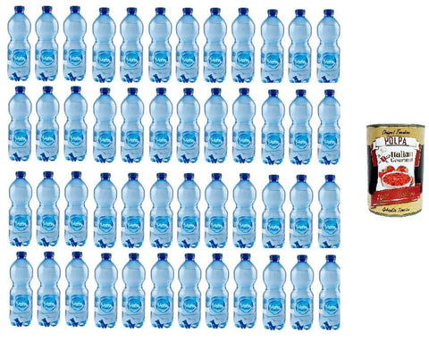 Italian Gourmet E.R. Getränke, Kaffee & Tee Vera, Acqua Frizzante Oligominerale,Oligomineral Sprudelwasser Einweg - PET - Flasche 48x 500ml + Italian Gourmet Polpa di Pomodoro 400g Dose 8032804040014