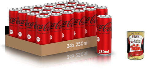 Italian Gourmet E.R. Getränke, Kaffee & Tee Zero Sugar, 24x 250 ml Dosen, der gesamte Geschmack der -Formel ohne Kalorien, Mini dozen, 100% recycelbare, Erfrischungsgetränk mit Süßungsern + Italian Gourmet polpa 400g 8032804040014