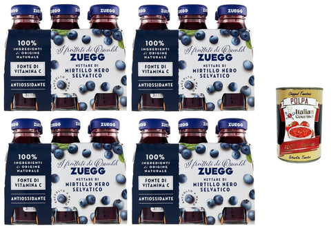Italian Gourmet E.R. Getränke, Kaffee & Tee Zuegg Nettare di Mirtillo Nero, Heidelbeer-Nektar, Heidelbeersaft, Erfrischendes alkoholfreies Getränk, 24x 125ml Einweg-Glasflasche + Italian Gourmet polpa 400g 8032804040014