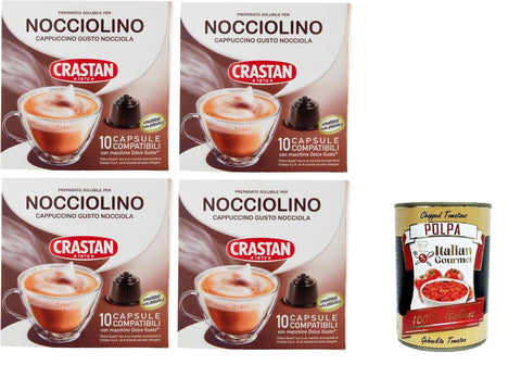 Italian Gourmet E.R. Getränkepulver CRASTAN 1870, Nocciolino, 10 Kapseln, 4 Schachteln mit 10 Kapseln Getränk mit Haselnussgeschmack, Kapseln kompatibel zum Süßen nach Belieben,+ Italian Gourmet polpa 400g 8032804040014