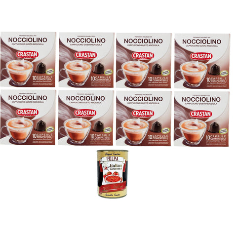 Crastan 1870 Nocciolino, 10 Kapseln, 8 Schachteln mit 10 Kapseln Getränk mit Haselnussgeschmack, Kapseln kompatibel zum Süßen nach Belieben Original italienisch inkl. Italian Gourmet Polpa 400g