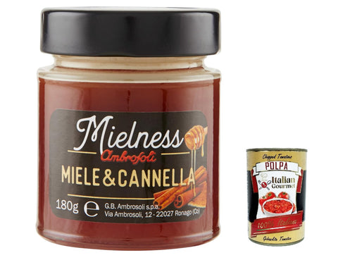 Italian Gourmet E.R. Gewürzmischungen 12x Ambrosoli Mielnsess Miele e cannella, Blumenhonig mit Zimtextrakt, 180g + italian Gourmet polpa 400g 8006450018765