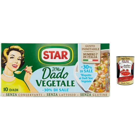 Star il Mio Dado Vegetale mit 9 Gemüsesorten mit 30 % weniger Salz, ohne Konservierungsstoffe, laktosefrei und glutenfre 12x Original italienisch inkl. Italian Gourmet Polpa 400g