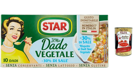 Star il Mio Dado Vegetale mit 9 Gemüsesorten mit 30 % weniger Salz, ohne Konservierungsstoffe, laktosefrei und glutenfre 12x Original italienisch inkl. Italian Gourmet Polpa 400g