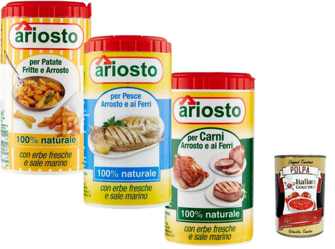 Italian Gourmet E.R. Gewürzmischungen Ariosto Testpaket Gewürz für gebratenen und gegrillten Fisch, Fleisch und Brat- und Bratkartoffeln 3x 80g + italian Gourmet Polopa 400g 80065357