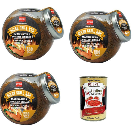 Montosco Ocean Grill Rub Mariniert mit sizilianischem Salz, Kurkuma, Zwiebeln, Oregano und Thymian 3x155g Original italienisch Gewürzmischungen
