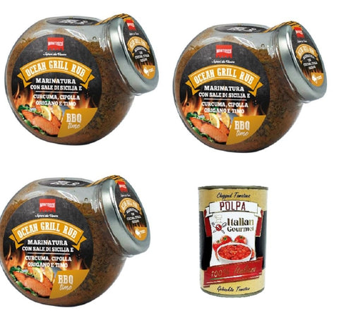 Montosco Ocean Grill Rub Mariniert mit sizilianischem Salz, Kurkuma, Zwiebeln, Oregano und Thymian 3x155g Original italienisch Gewürzmischungen