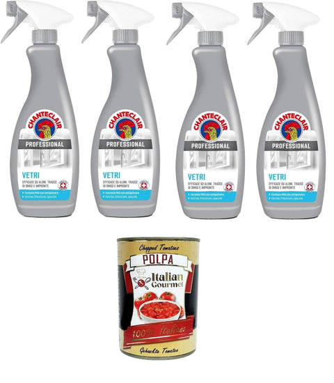 CHANTECLAIR Professional Vetri, wirksam gegen Flecken, Smogspuren und Fingerabdrücke 4 x 700 ml inkl. Italian Gourmet Polpa di Pomodoro 400gr Original italienisch