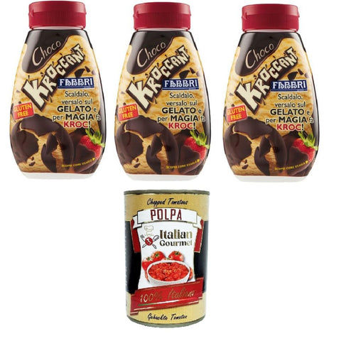 Fabbri Choco Kroccant Knuspriger Zuckerguss Glutenfreier Überzug mit knusprigem Schokoladengeschmack 3x180gr Original italienisch inkl. Italian Gourmet Polpa 400g