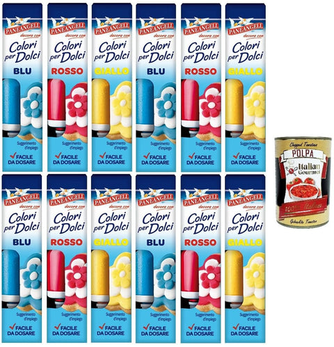 Italian Gourmet E.R. Glasuren Testpaket Paneangeli-Farben für Kuchen gelb, rot, blau Eine praktische Tube zum Einfärben von Zuckerpaste, Marzipan, Glasuren und Cremes für Dekorationen und Verkleidungen.+ Italian Gourmet polpa 400g 8003000370700