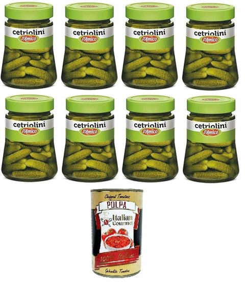 Italian Gourmet E.R. Gurken D'Amico Cetriolini aromattizzati all'aceto di vino Gurken in Weinessig 8x300g+ Italian Gourmet polpa 400g 8032804040014
