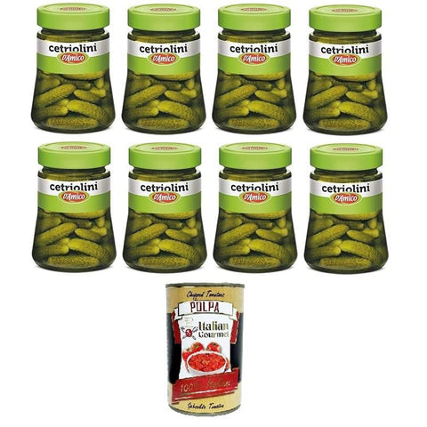 D'amico Cetriolini aromattizzati all'aceto di vino Gurken in Weinessig 8x300g Original italienisch inkl. Italian Gourmet Polpa 400g