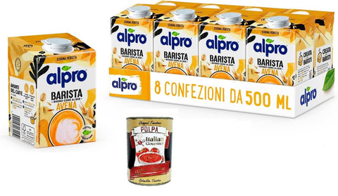 Alpro BARISTA, HAFERDrink, 100% pflanzlich, ideal zum Kaffee (8 Packungen à ) 500 ml inkl. Italian Gourmet polpa 400g Original italienisch