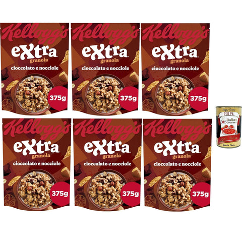 Cereali Extra "Cioccolato e Nocciole" | Probieren Sie Schokolade und Haselnüsse| breakfast Cereals, Müsli mit knusprigem Hafer | 6x 375g Original italienisch inkl. Italian Gourmet Polpa 400g