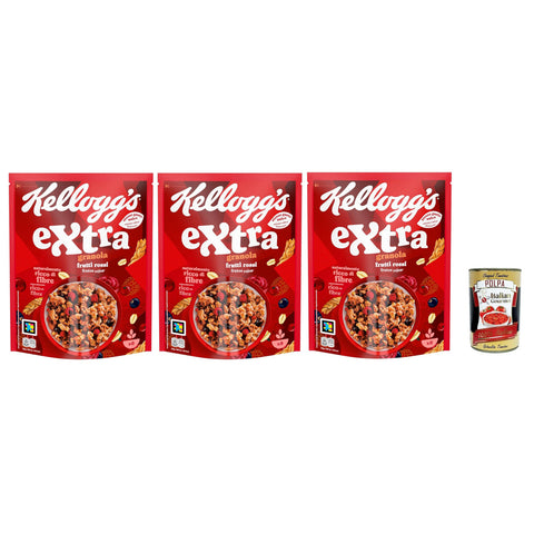 Cereali Extra "Frutti Rossi" | Probieren Sie Schokolade und Rote Früchte| breakfast Cereals, Müsli mit knusprigem Hafer | 3x 375g Original italienisch inkl. Italian Gourmet Polpa 400g