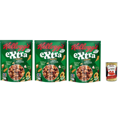 Cereali Extra "Frutti Secca" | Probieren Sie Getrocknete Früchte| breakfast Cereals, Müsli mit knusprigem Hafer | 3x 375g inkl. Italian Gourmet polpa 400g Original italienisch