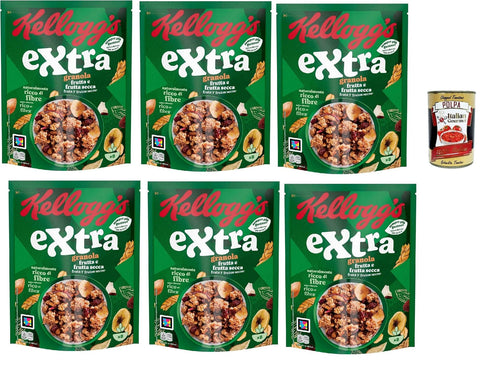 Cereali Extra "Frutti Secca" | Probieren Sie Getrocknete Früchte| breakfast Cereals, Müsli mit knusprigem Hafer | 6x 375g inkl. Italian Gourmet polpa 400g Original italienisch