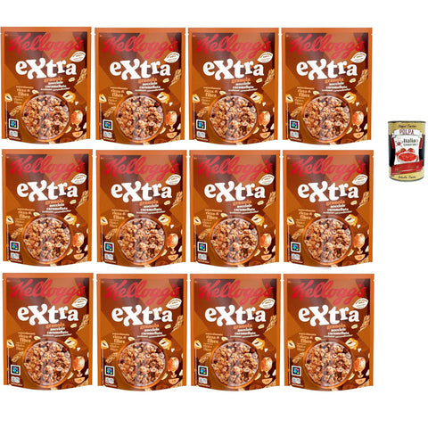 Cereali Extra "Nocciole Caramellate" | Probieren Sie Karamellisierte Haselnüsse| breakfast Cereals, Müsli mit knusprigem Hafer | 12x 375g Original italienisch inkl. Italian Gourmet Polpa 400g
