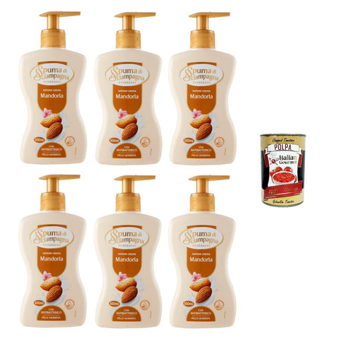 Spuma di Sciampagna Sapone Crema Mandorla Schaum-Mandel-Cremeseife - -6x 300ml Original italienisch inkl. Italian Gourmet Polpa 400g