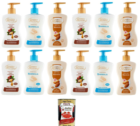 Italian Gourmet E.R. Handseifen Spuma di sciampagna Testpaket Sapone Crema Mandorla,Marsiglia,Argan & patchouli Schaum-Cremeseife - 12x 300ml+ Italian Gourmet polpa 400g 8032804040014