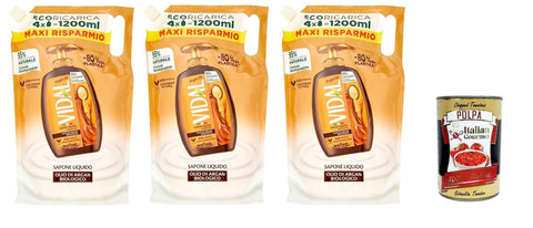 Italian Gourmet E.R. Handseifen Vidal Olio di Argan Sapone FlüssigseifeArganöl,Eco Recharge Seife 3x 1200ml + Italian Gourmet polpa 400g 8032804040014
